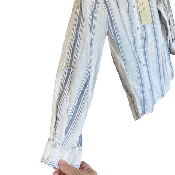 NWT Rachel Zoe 100% Linen Blue White Stripe Button Front Shirt Top Medium - Picture 5 of 7